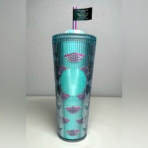 NWT Starbucks 2025 Summer Beach Pool Floaty Straw Topper Pink Blue 24 oz